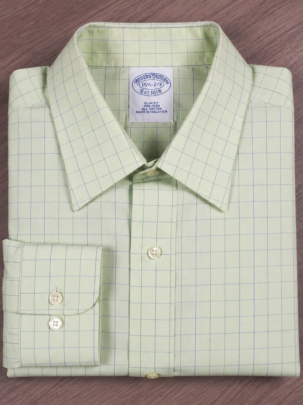 Brooks Brothers 1818 Dress Shirt Mens 15.5 2/3 Green Stripe Slim Fit Cotton